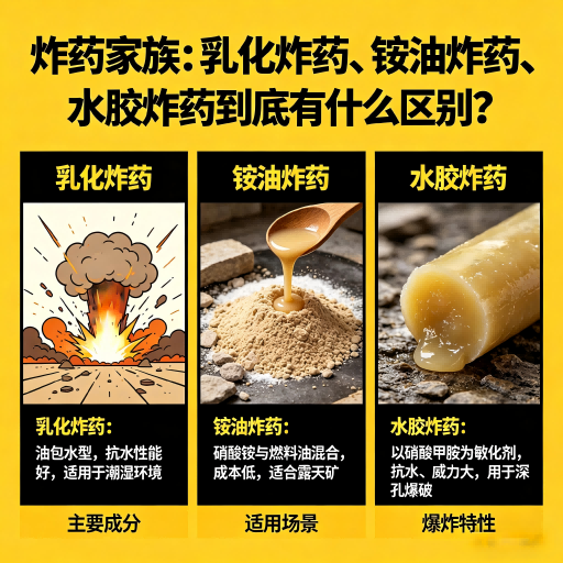 南华炸药家族：乳化炸药、铵油炸药、水胶炸药到底有什么区别？